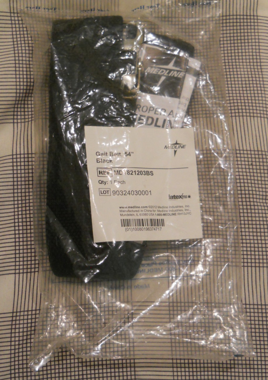 NEW ~ Medline Cotton Gait Belt w Metal Buckle 2×54 ~ Black ~ 1Ct
