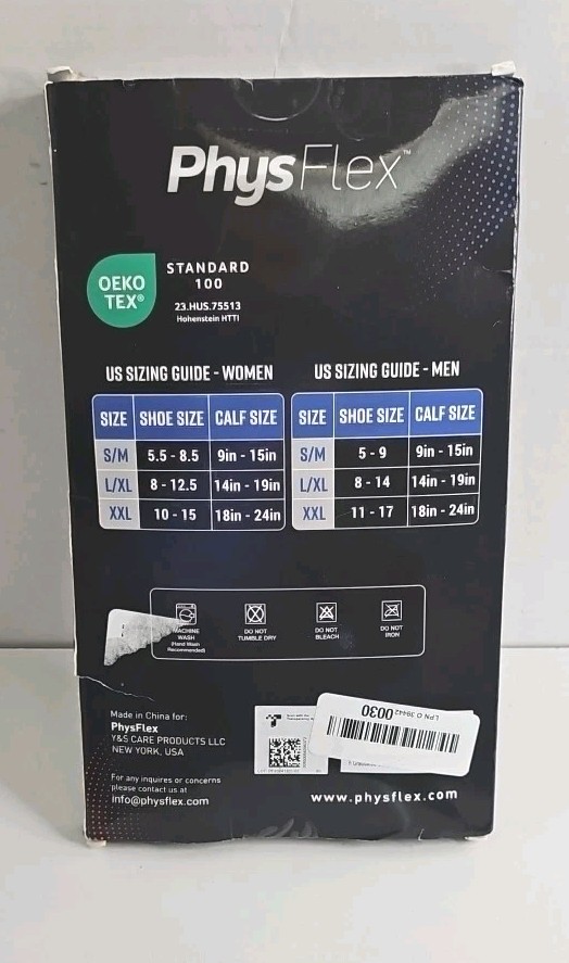 New PhysFlex 20-30mmHg Compression Socks Size S/M Men Women Knee High Black