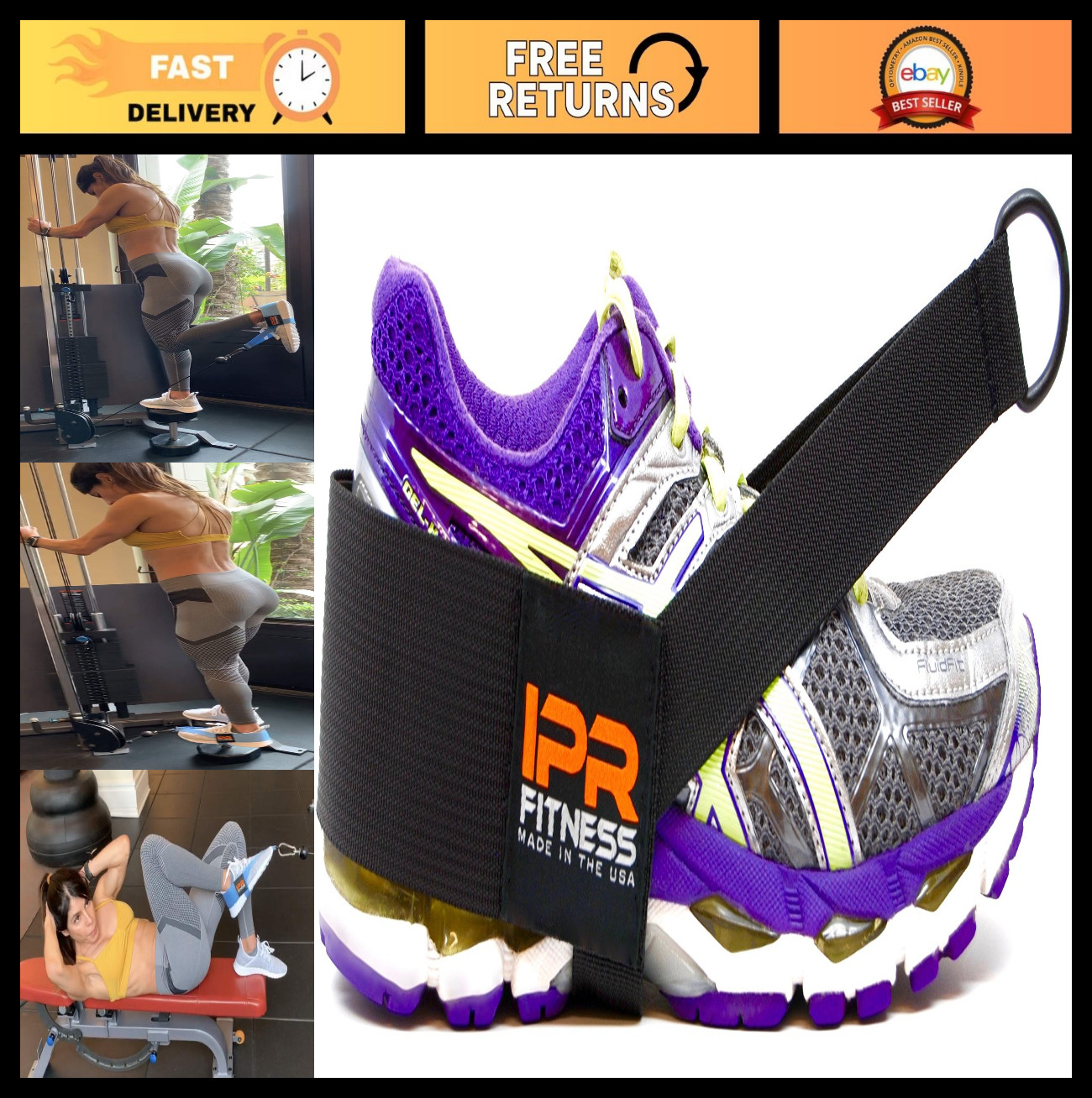 Patented Glute Kickback Ankle Strap – 100% USA Made Cable Machine Accessory