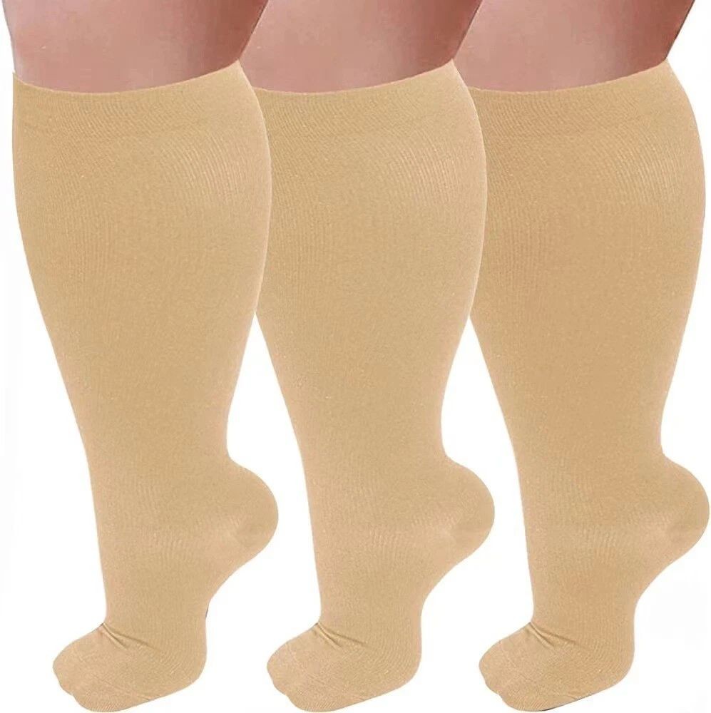 3PK Wide Calf Compression Socks for Men 15-20mmHg Diabetic Socks XXXL Plus Size