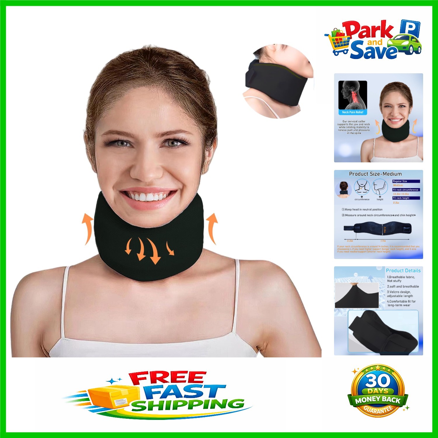 Soft Adjustable Neck Support Brace – Cervical Collar for Pain Relief M-17″x3.3″