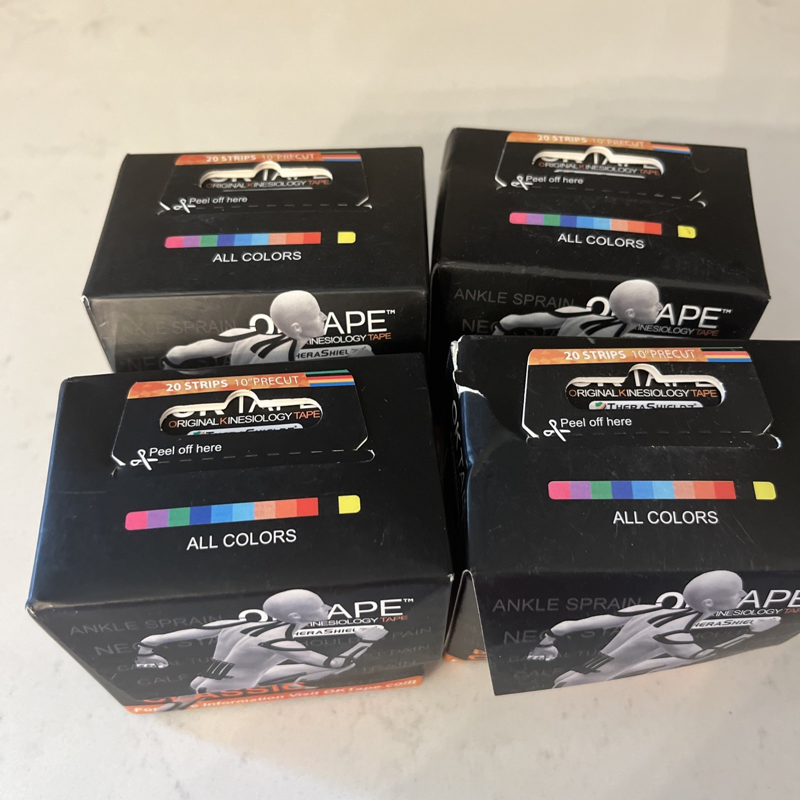 4 ct OK Kinesiology Tape 10” Precut Strips Classic 2 Pink & 2 Black 2”x16.4’ B78