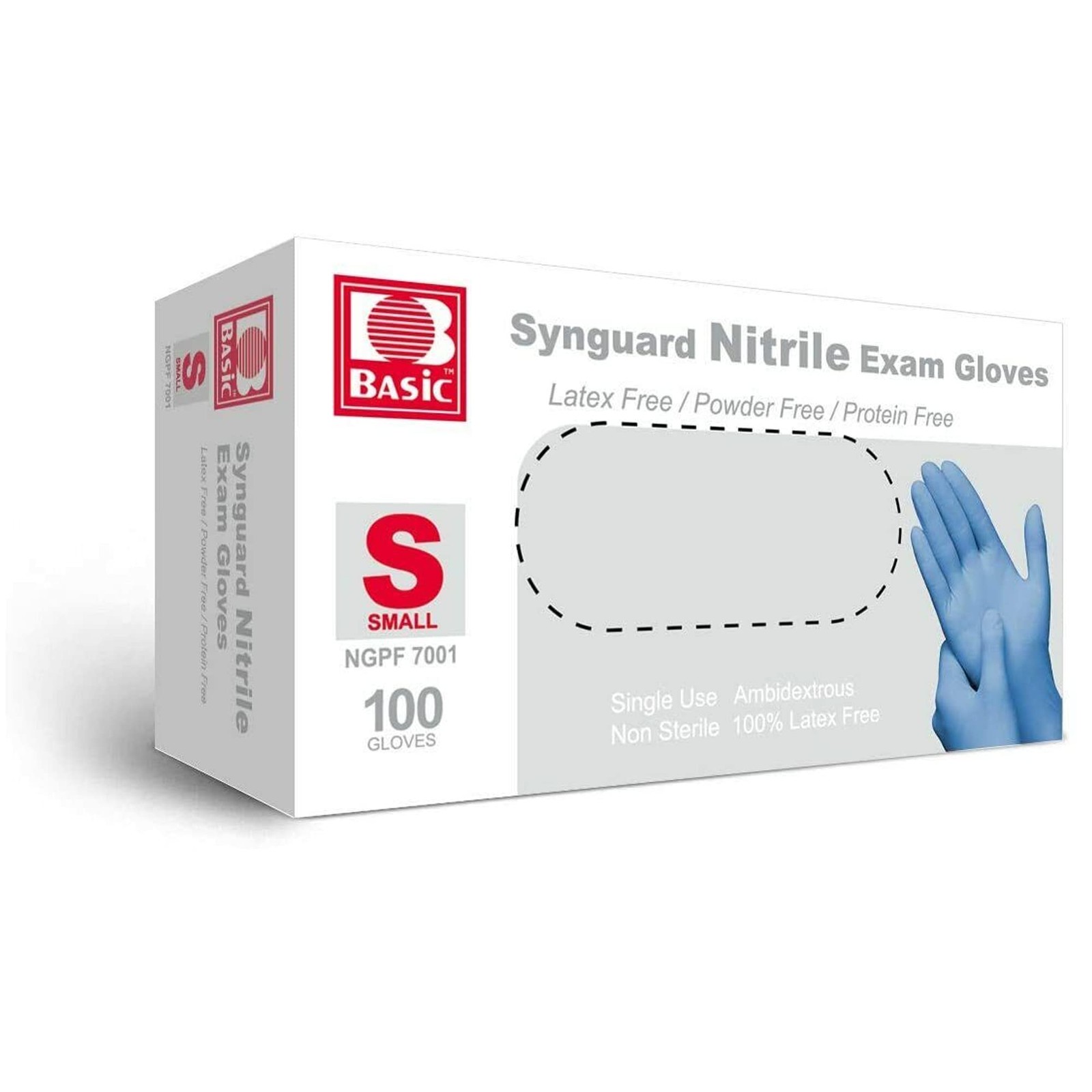 Basic Medical Nitrile Exam Gloves (Small) 1 Boxes Small (Pack of 100), Blue