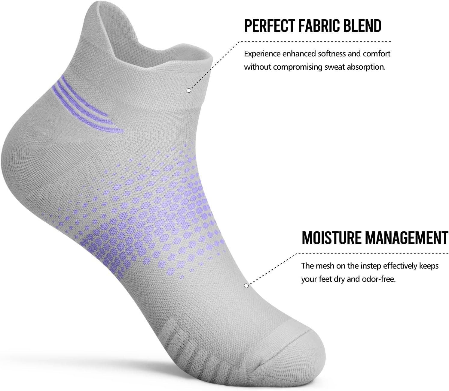 Cushioned Ankle Compression Socks for Women – 6 Pairs in Black, White, Grey