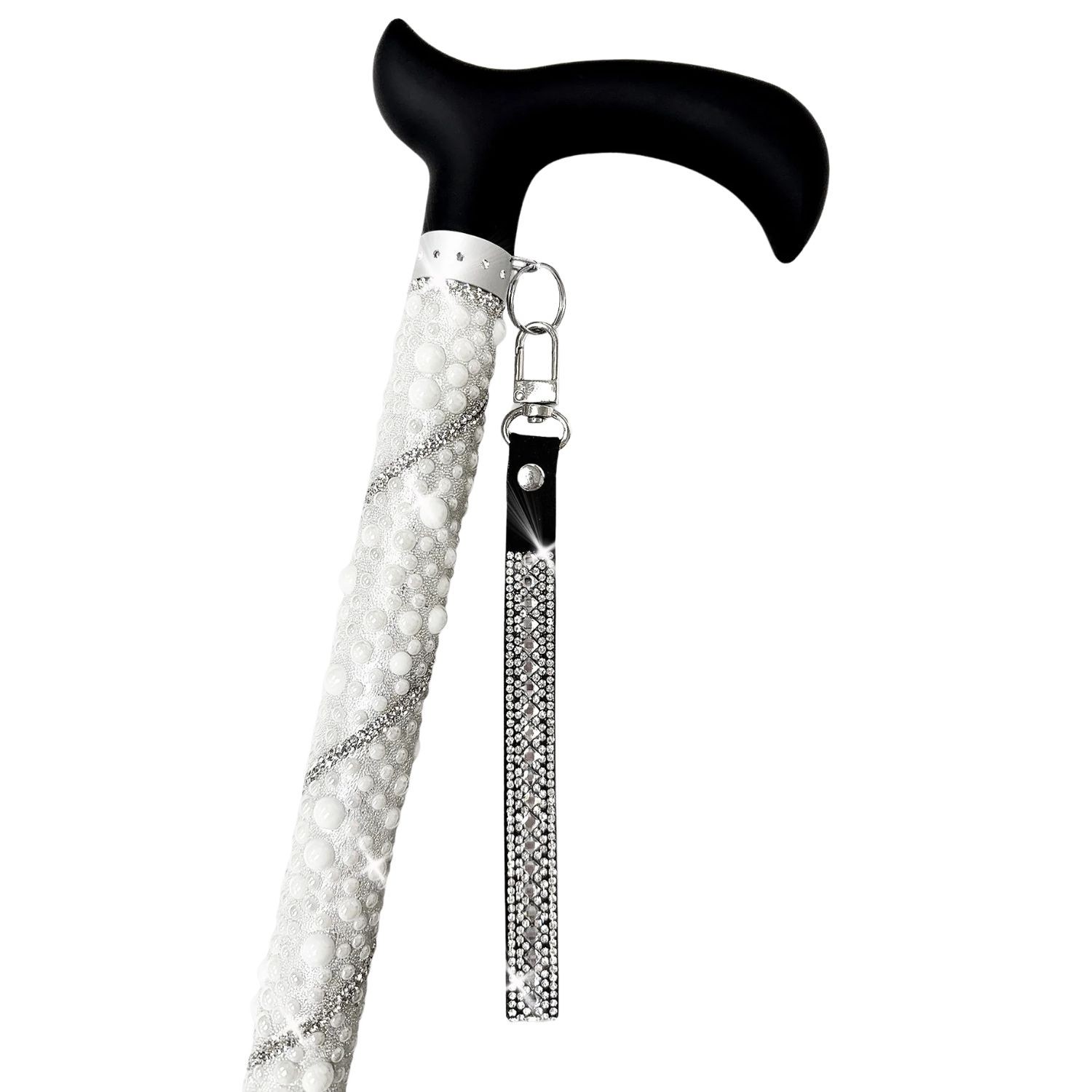 Jacqueline Kent Silver Pearl Adjustable Crystal Rhinestone Sugar Walking Cane