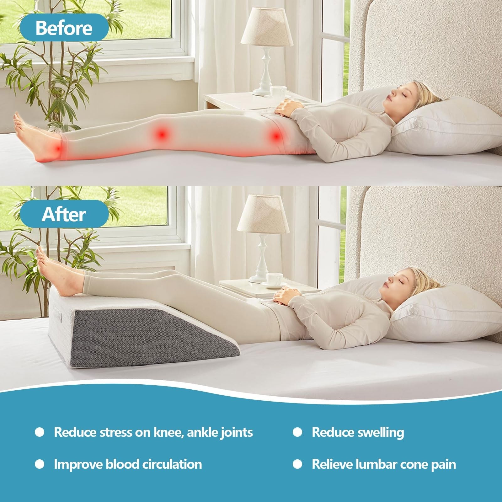 Nordjager Leg Pillow for Elevation & – 8 inch, Grey & White