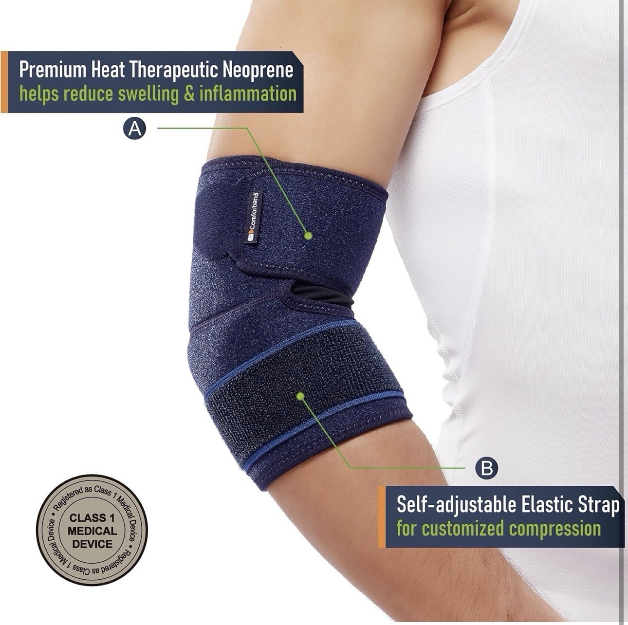 ​Comforband Adjustable Elbow Brace – Targeted Support for Tennis Elbow, Golfer’s