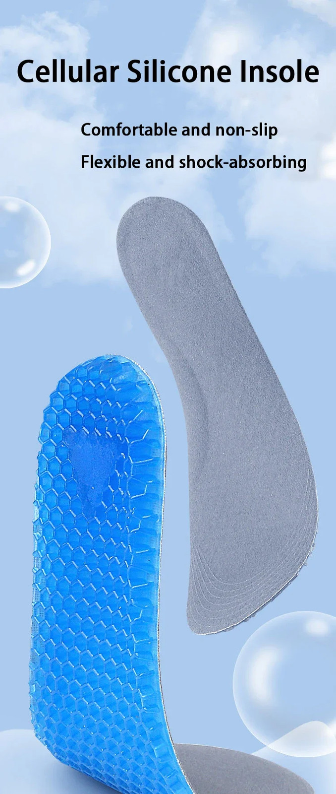 Silicone Gel Soft Insoles Outdoor Sports Running Insole Elastic Shock-absorbing