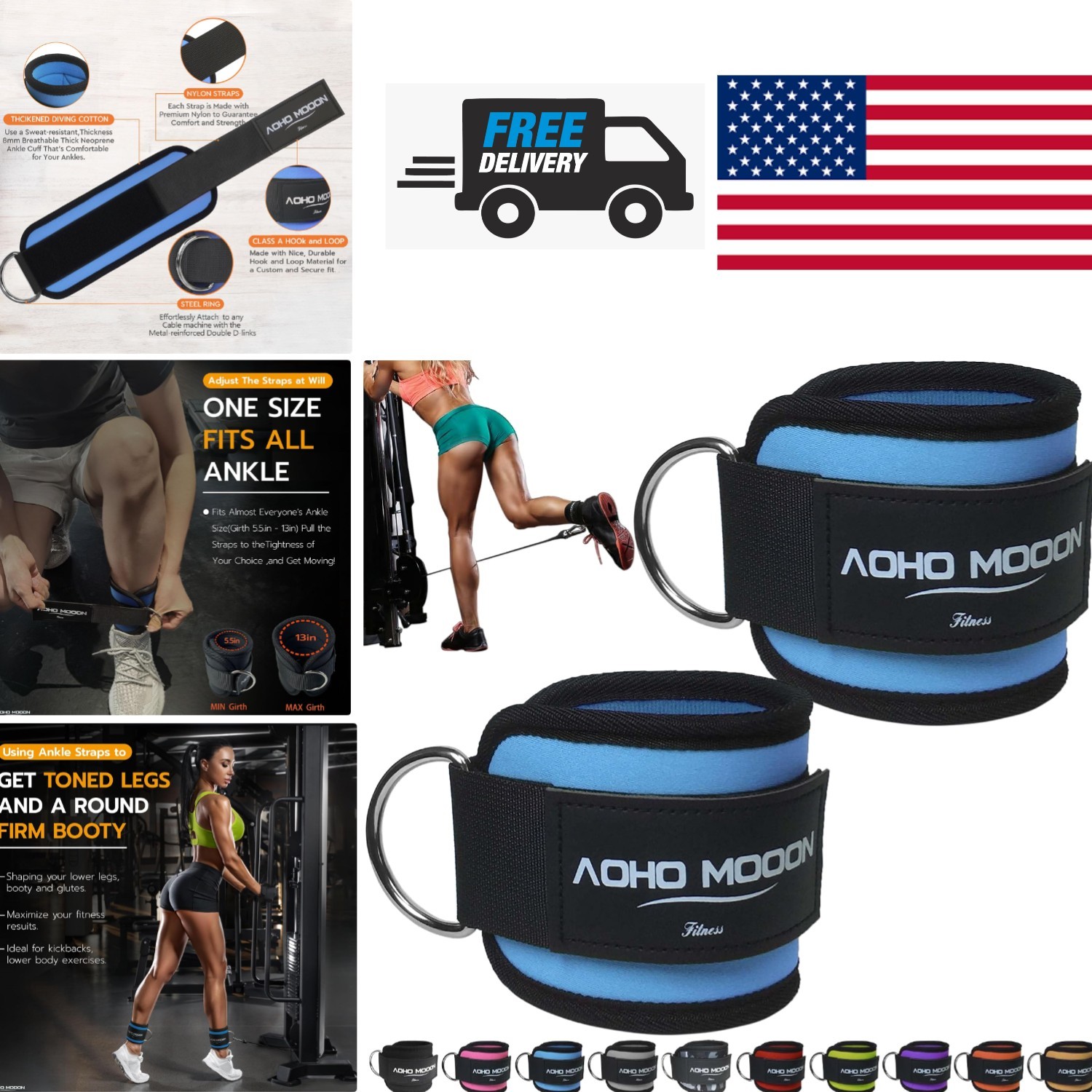 Multipurpose Ankle Straps for Leg Workouts with Strong Stitching and D Rings
