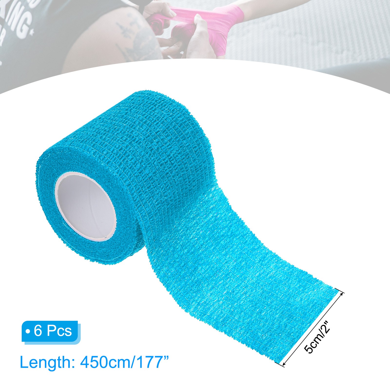 2″ x 177″ 6 Pcs Self Adhesive Bandage Wrap Elastic Self Tape Sky Blue