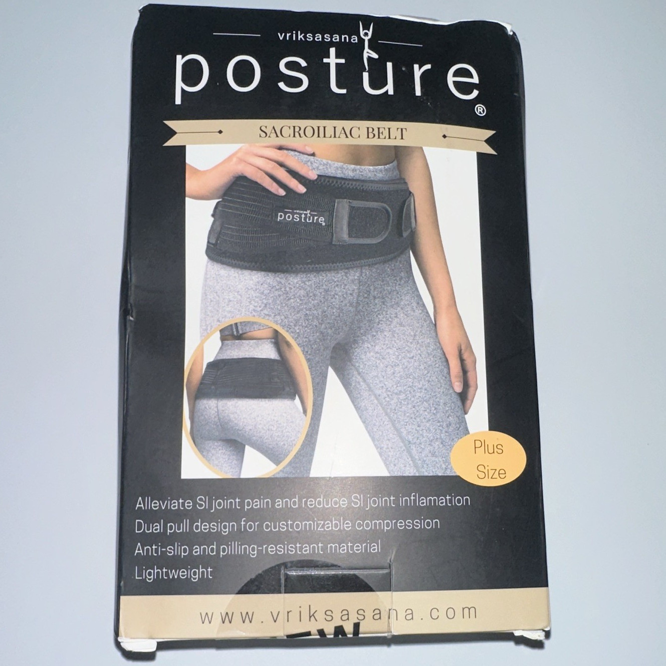 Vriksasana Posture SI Joint Belt Brace Plus Size Black Adjustable Anti-Slip