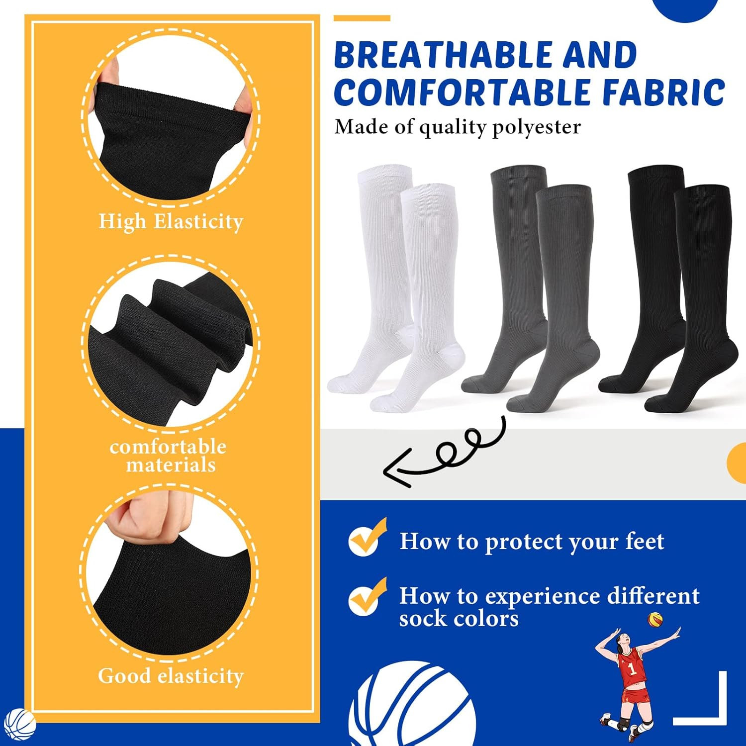 3 Pair Replacement Sock Liner Walking Boot Sock for Compression Cast Boot Walker