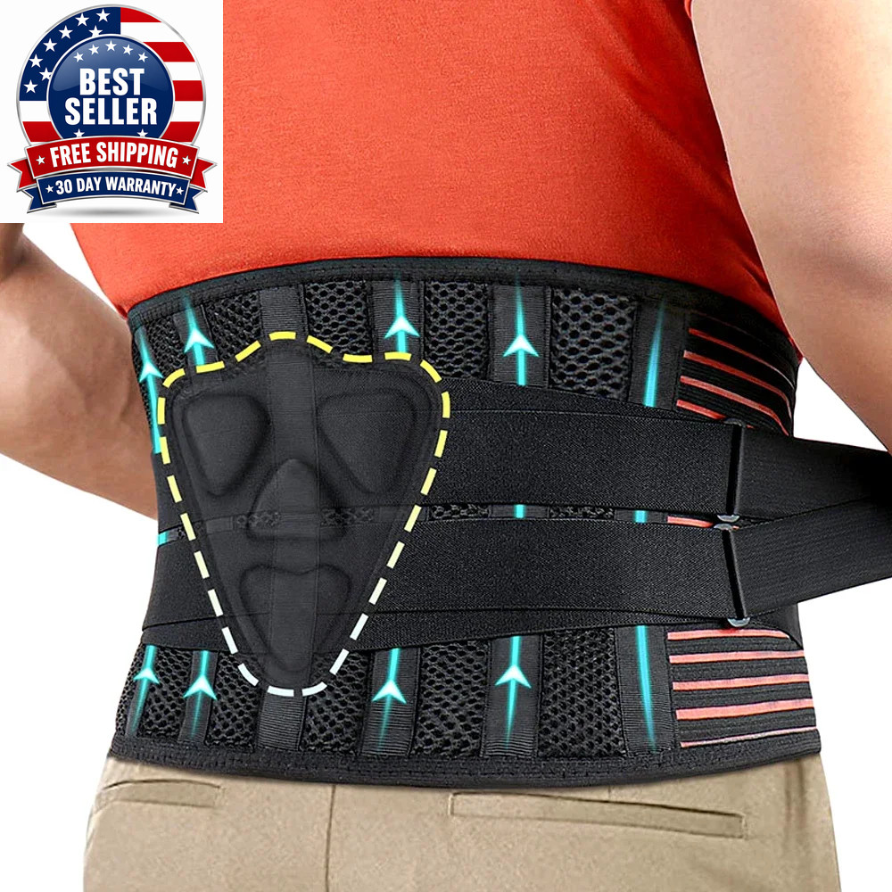 Lower Back Brace with 6 Stays Anti-Skid Orthopedic Lumbar Support with Pad Breat