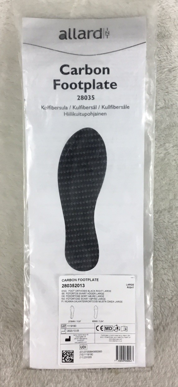 Allard Carbon Footplate Foot Orthotic – Adult Large / Right Foot – Black New!