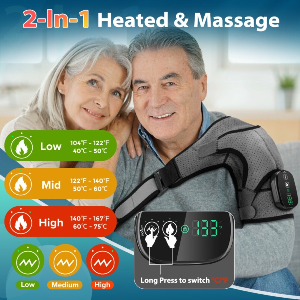 Heated Vibration Shoulder Massager Wrap Rotator Cuff Brace Pain Relief Electric