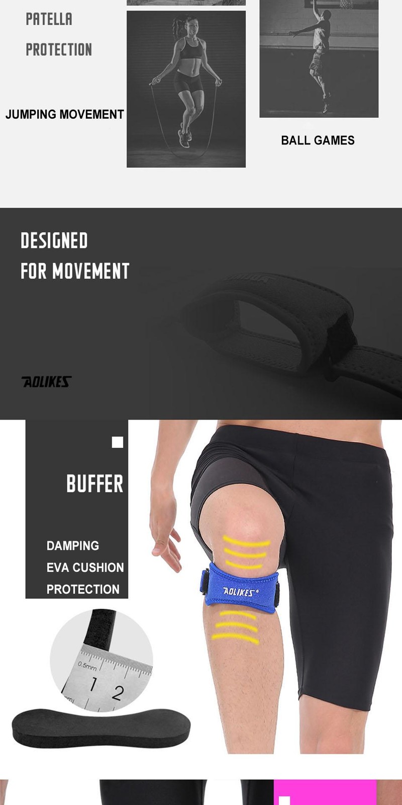 Aolikes 1pcs Knee Braces for Knee Pain,patella Knee Support Strap,adjustable Pat
