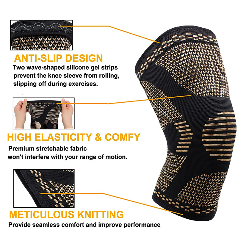 Copper Infused Knee Support Compression Sleeve Brace Sport Joint Pain Arthritis