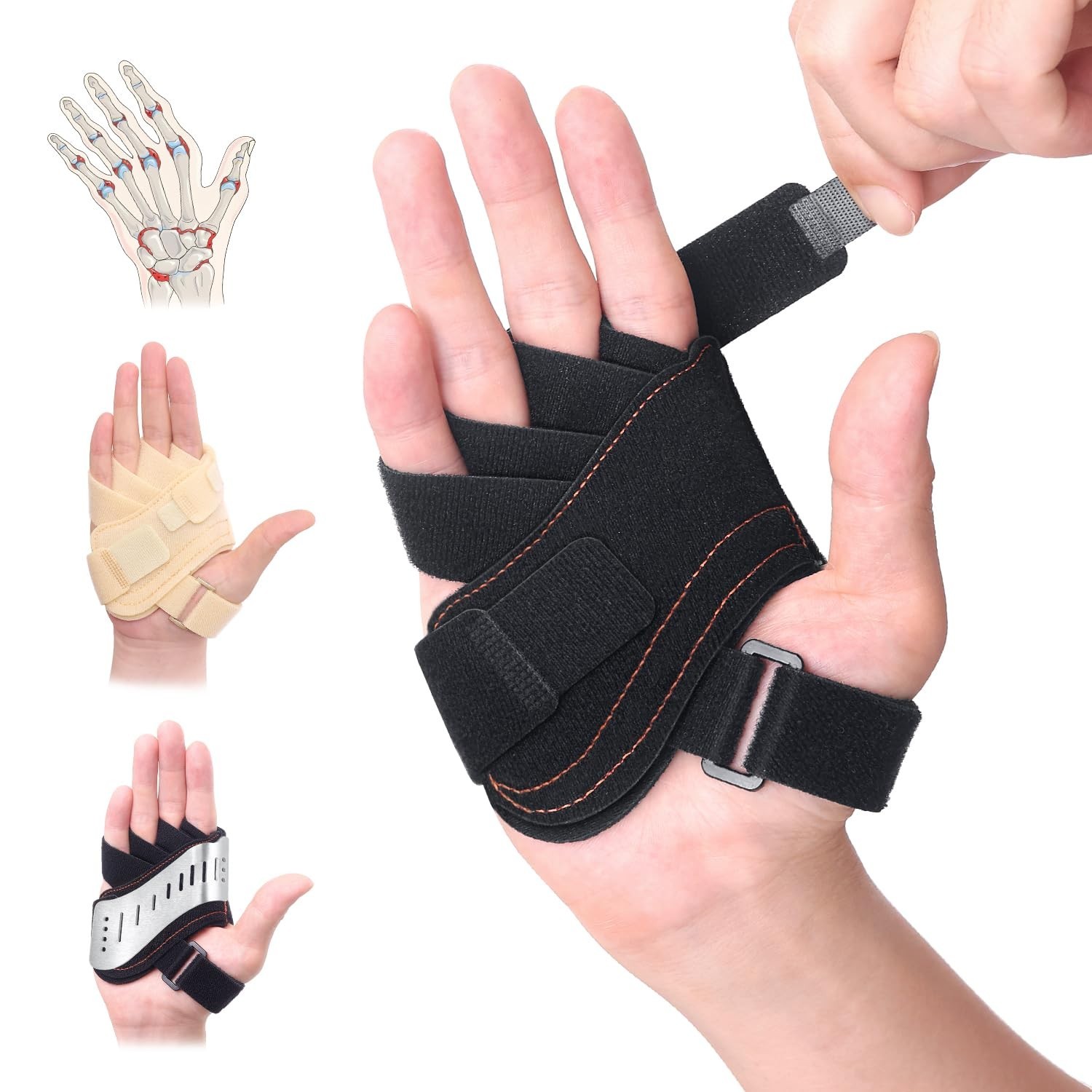 DrFinger Finger Ulnar Deviation Splint Brace Right S/M Metal Support Black