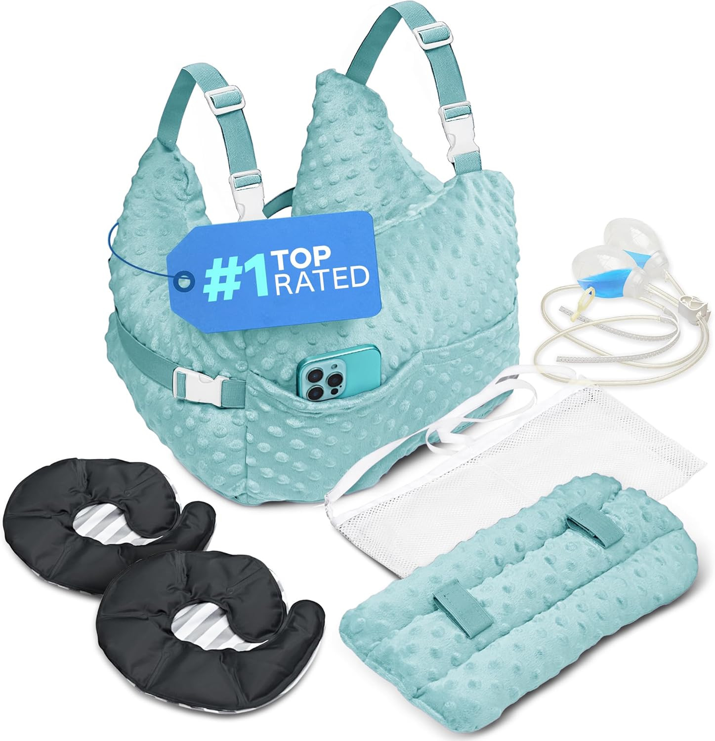 Mastectomy Recovery Pillow with Strap, Swirly Gel Pack, Seat Belt Cover & Shower