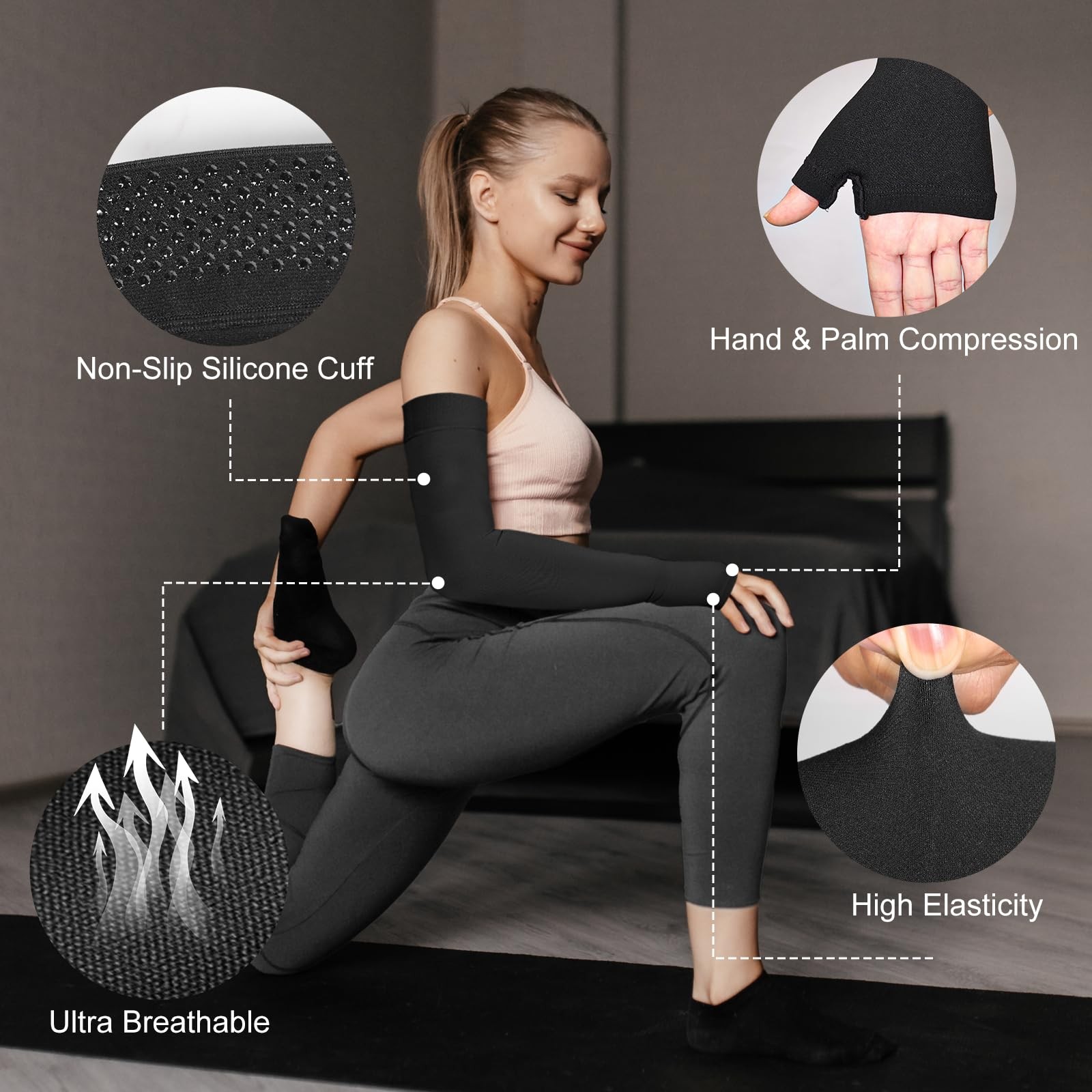 Lymphedema Medical Compression Arm Sleeve with Gauntlet, 20-30 mmHg Graduated…
