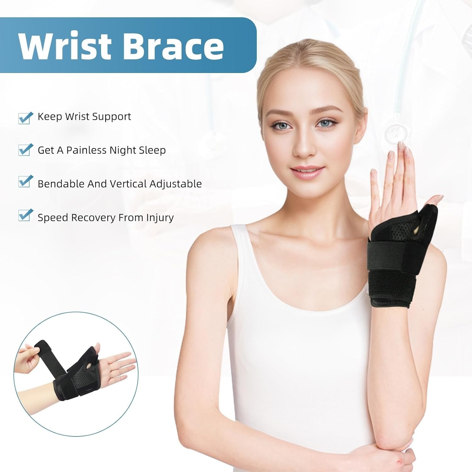 Adjustable Thumb Brace, Wrist Support Braces for Left and Right Hands (1 Pack)