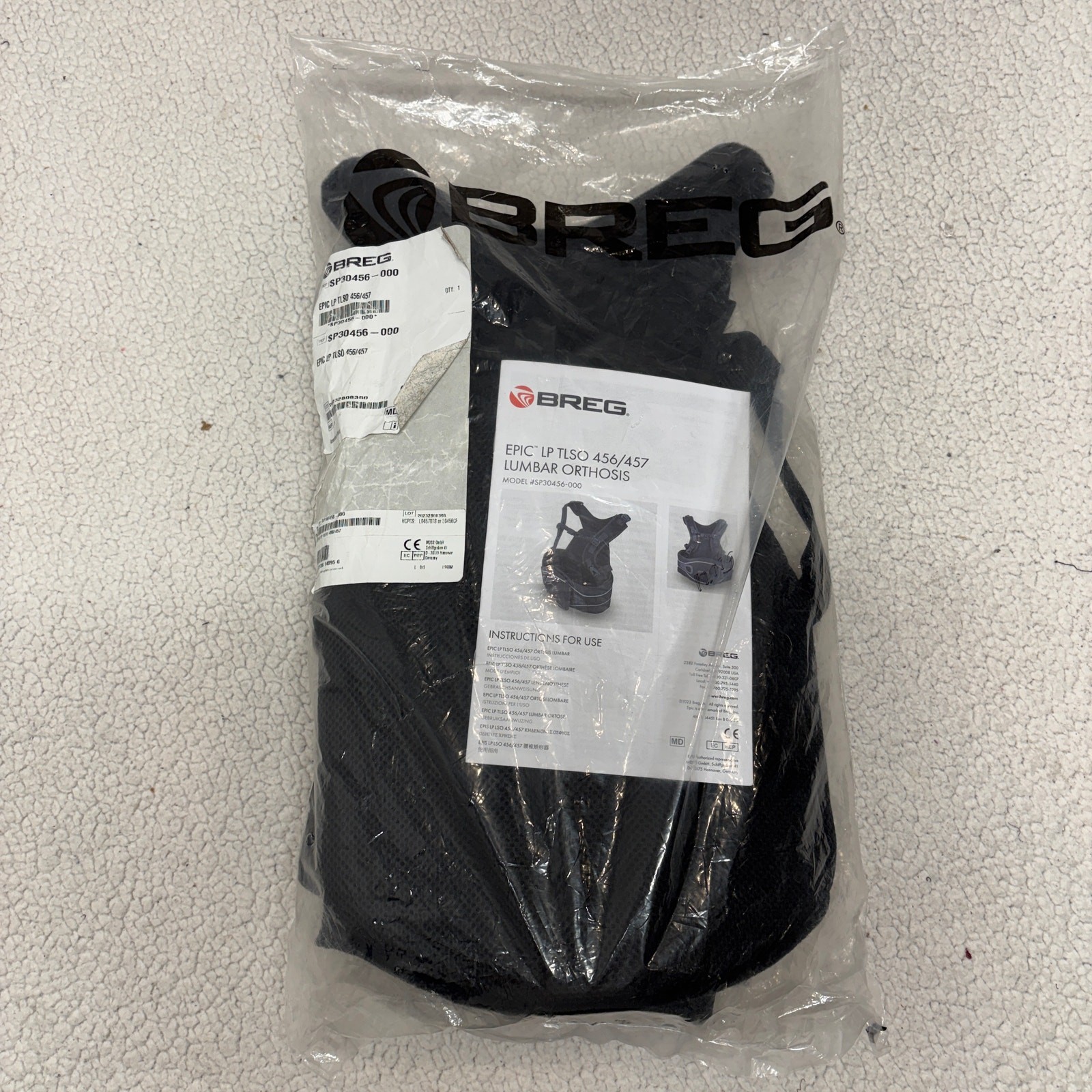 Breg Epic LP TLSO 456/457 Adjustable Back Brace Lumbar Orthosis SP30456-000