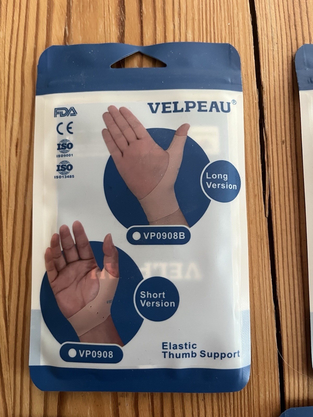VELPEAU Elastic Thumb Support Brace Size S Beige Breathable Latex-Free VP0908