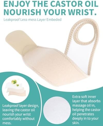 2PCS Castor Oil Pack Wrap for Wrist Hand Wrap Wrist Brace for Carpal Tunnel Reli