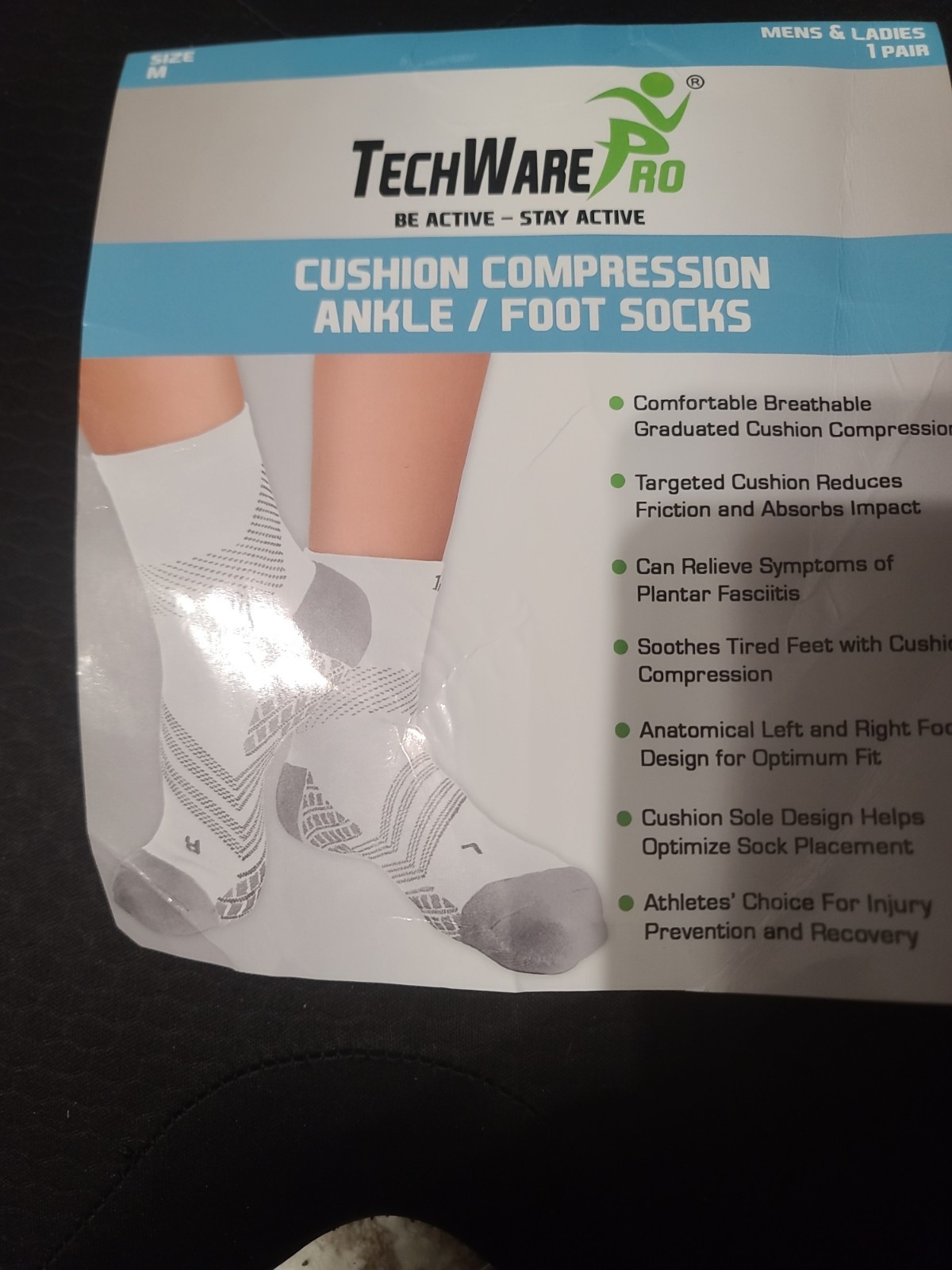 TechWare Pro Compression Ankle/Foot Socks Gray White Size M Be ActiveStay Active