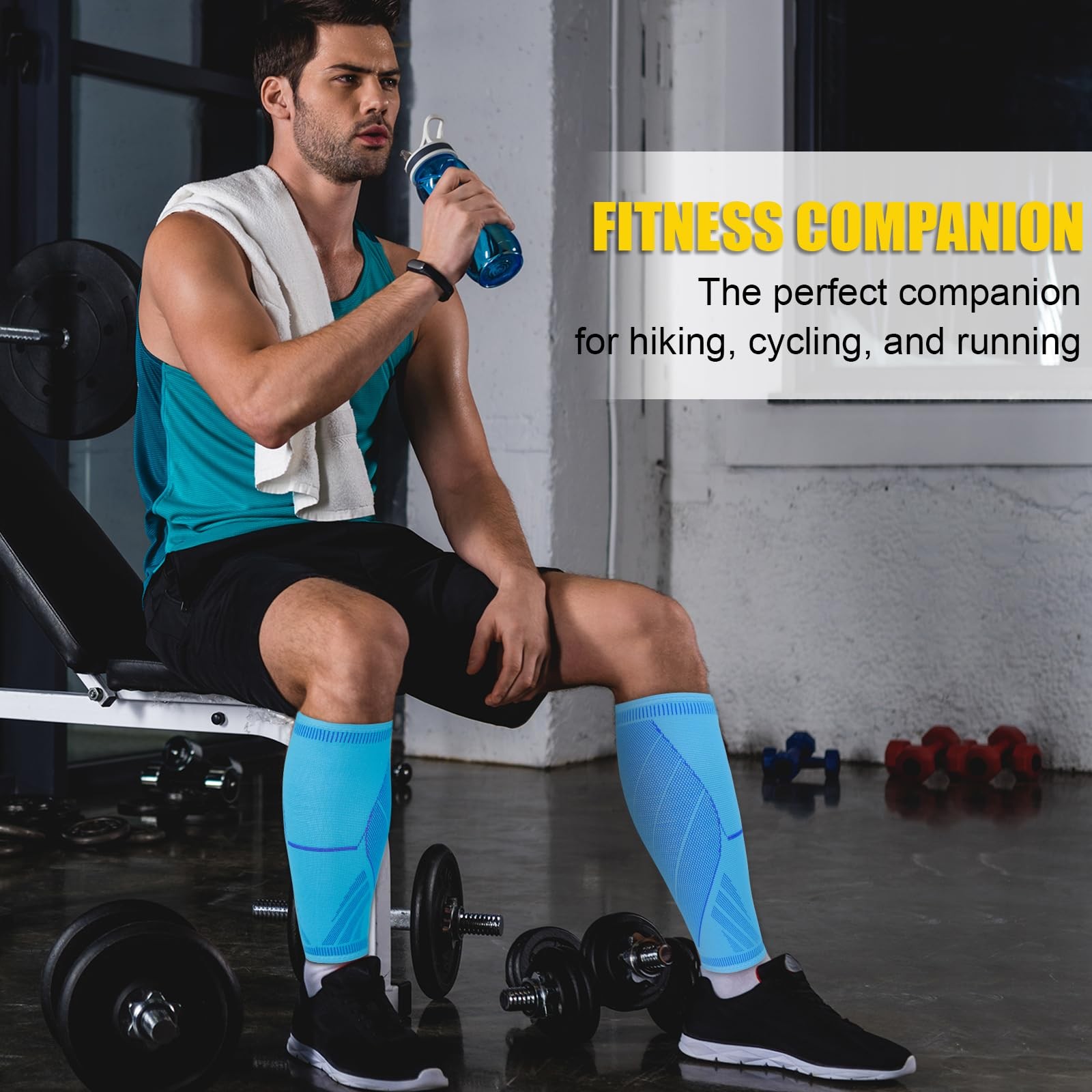 NuCamper Calf Compression Sleeve, Footless Socks for Large, Blue