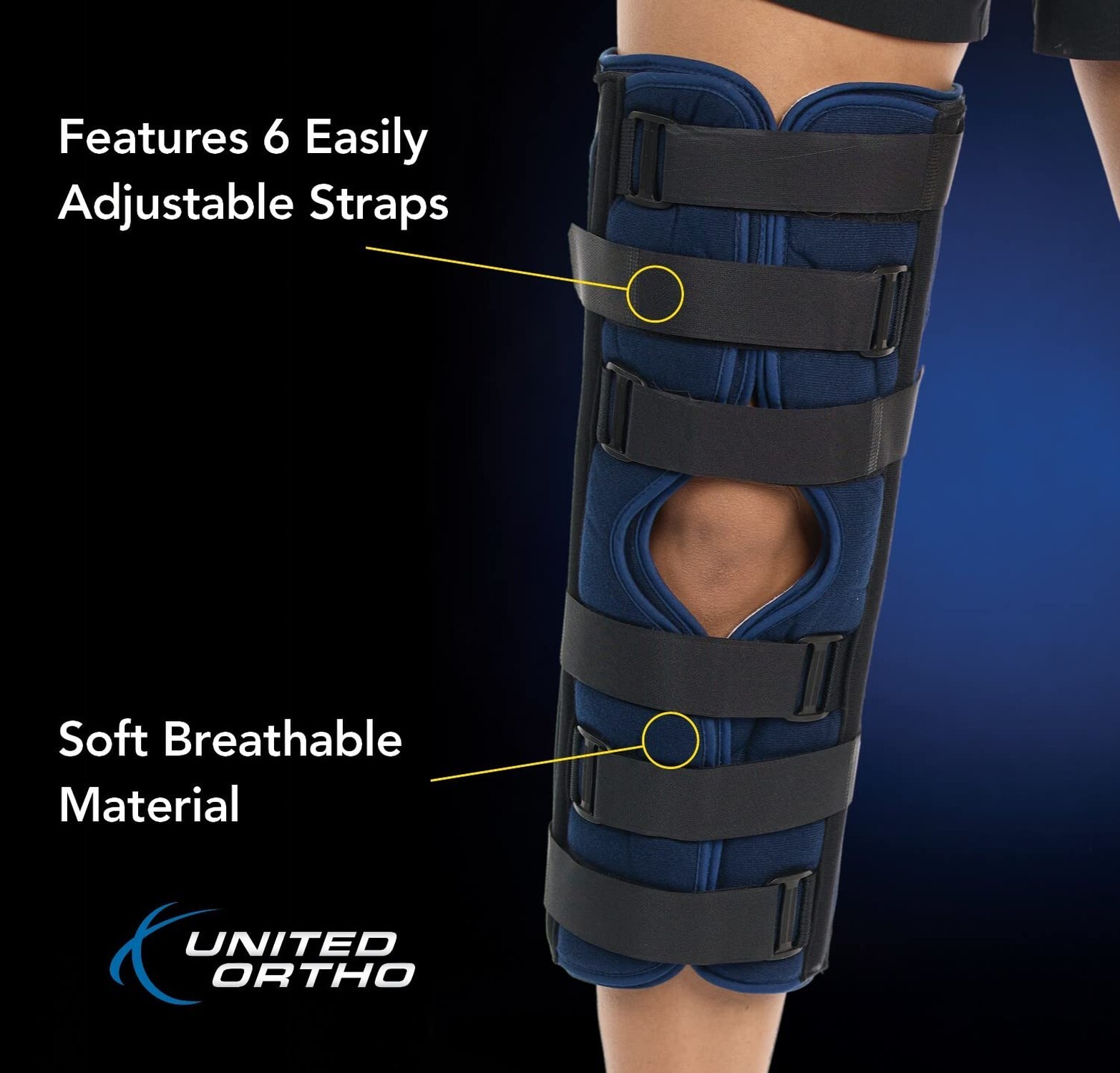 United Ortho 61018 3-Panel Knee Immobilizer, 18″ Navy 18″