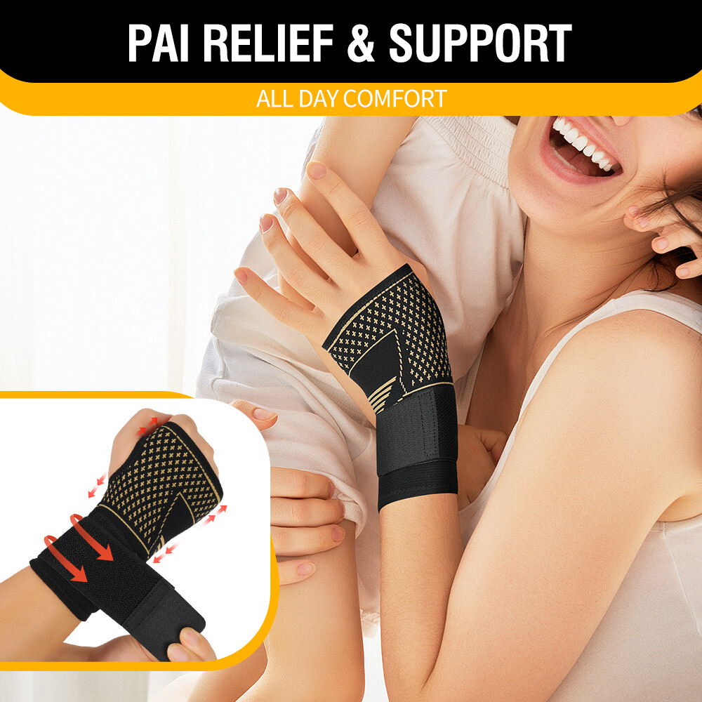 Copper Wrist Hands Support Brace Splint Carpal Tunnel Sprain Arthritis Sports US