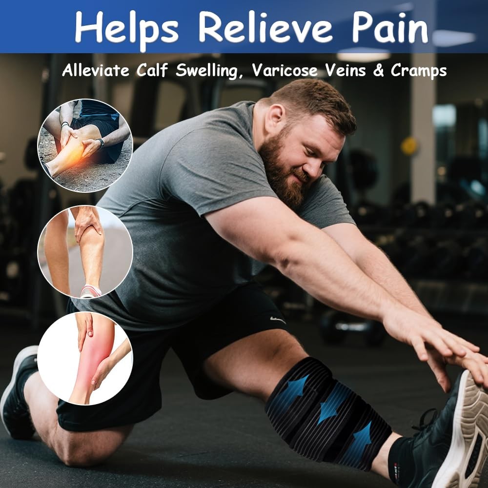 Calf Compression Sleeve, Plus Size for Swelling & Edema, Black