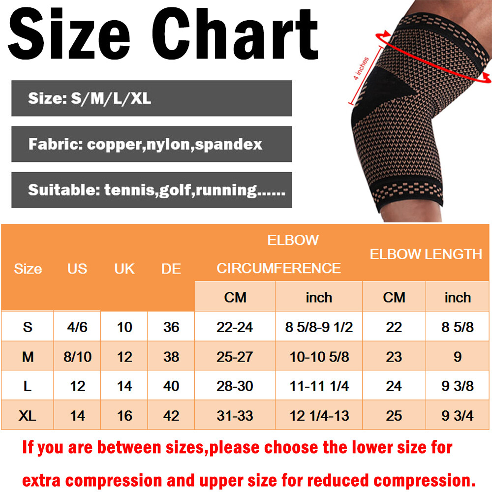 Copper Elbow Brace Compression Support Sleeve Tennis Arthritis Joint Pain Relief