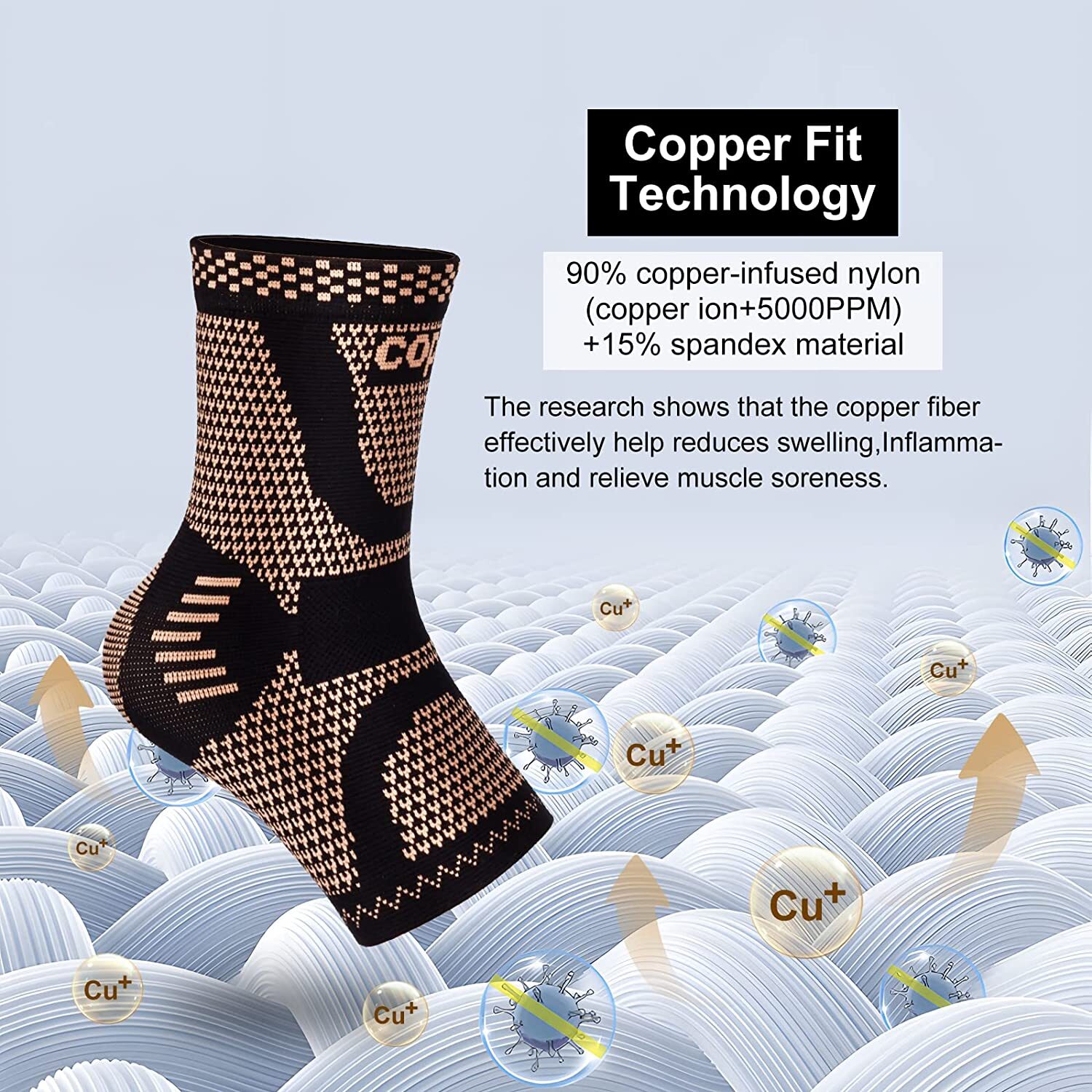 Copper Ankle Brace Support Compression Sleeve Socks Foot Pain Plantar Fasciitis