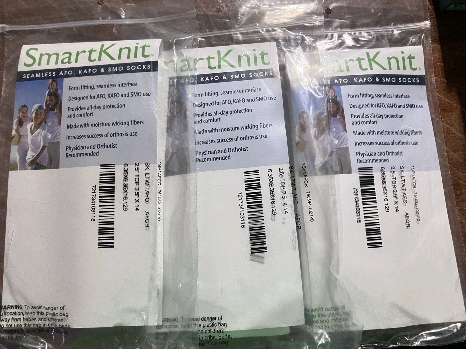 🧦3 Pair Smartknit Socks Child Regular /(Adult Xsmall) White AFO 2.5” X 14”