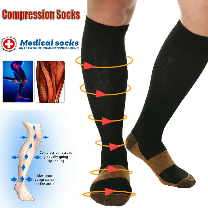 Copper Closed Toe Compression Socks Leg Calf Ankle Support Men Women S-XL