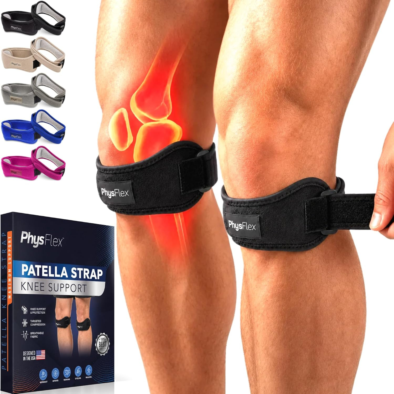 2 Pack Patellar Tendon Support Strap – Knee Brace for Pain Relief