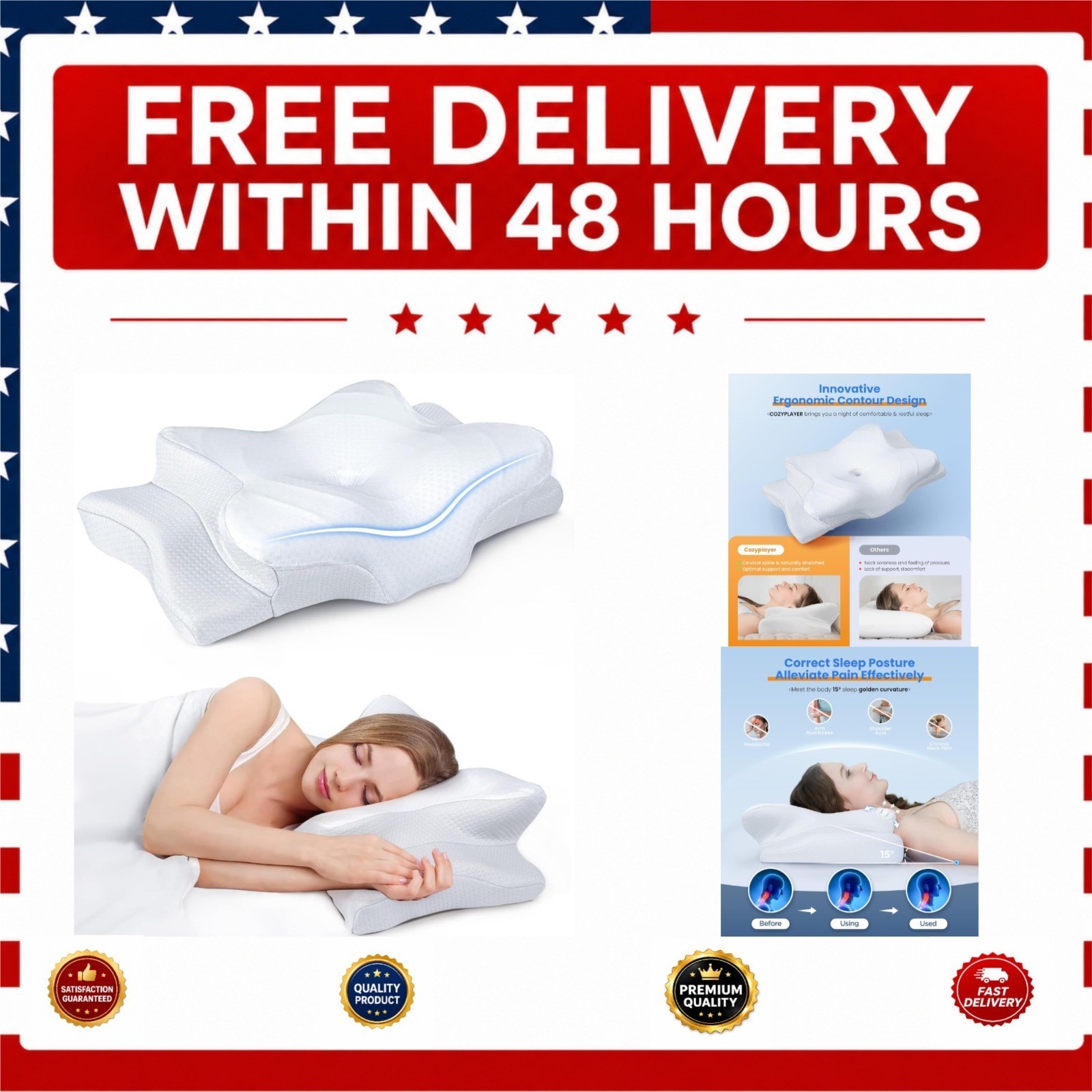 Cozyplayer Ultra Pain Relief Cooling Pillow – Adjustable Memory Foam Neck