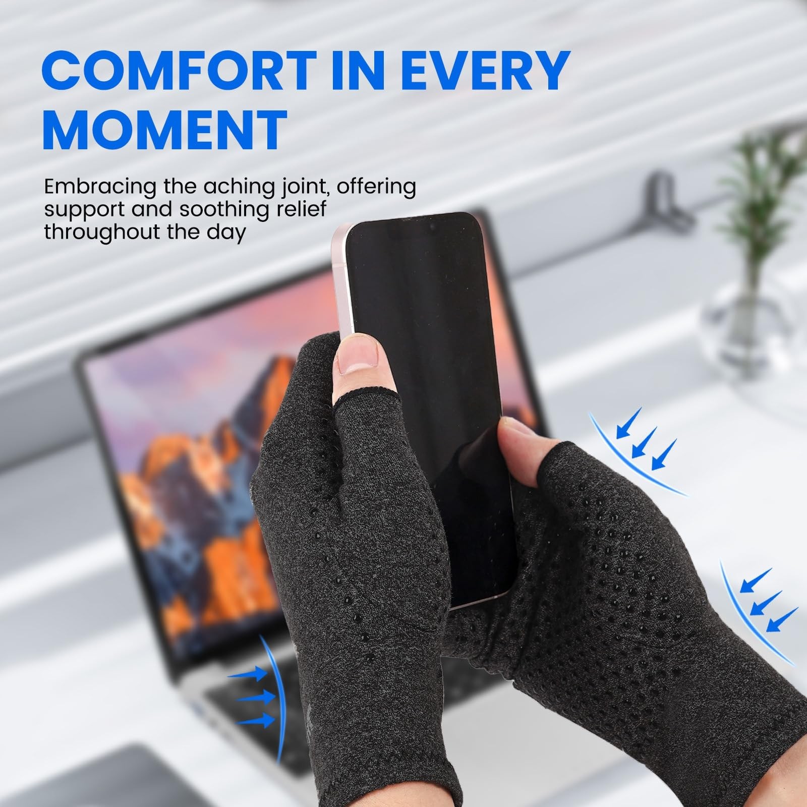 Arthritis Compression Gloves Fingerless, Pain Relief, Anti-Slip Grip, Dim Grey