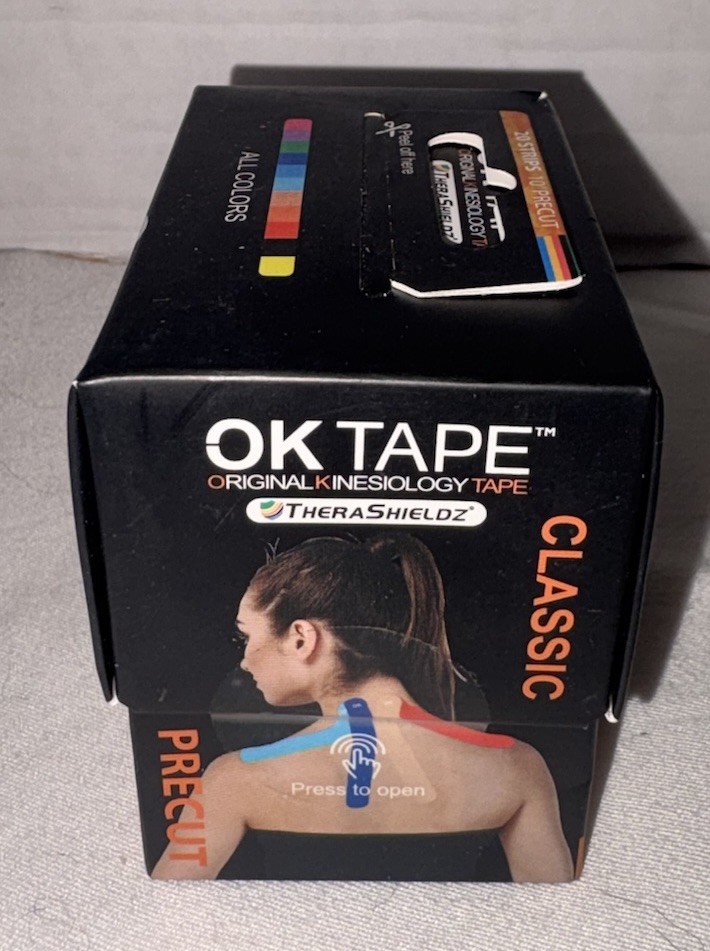 OK TAPE Kinesiology Tape 10 inches Precut 20 Strips Cotton Elastic Black NEW