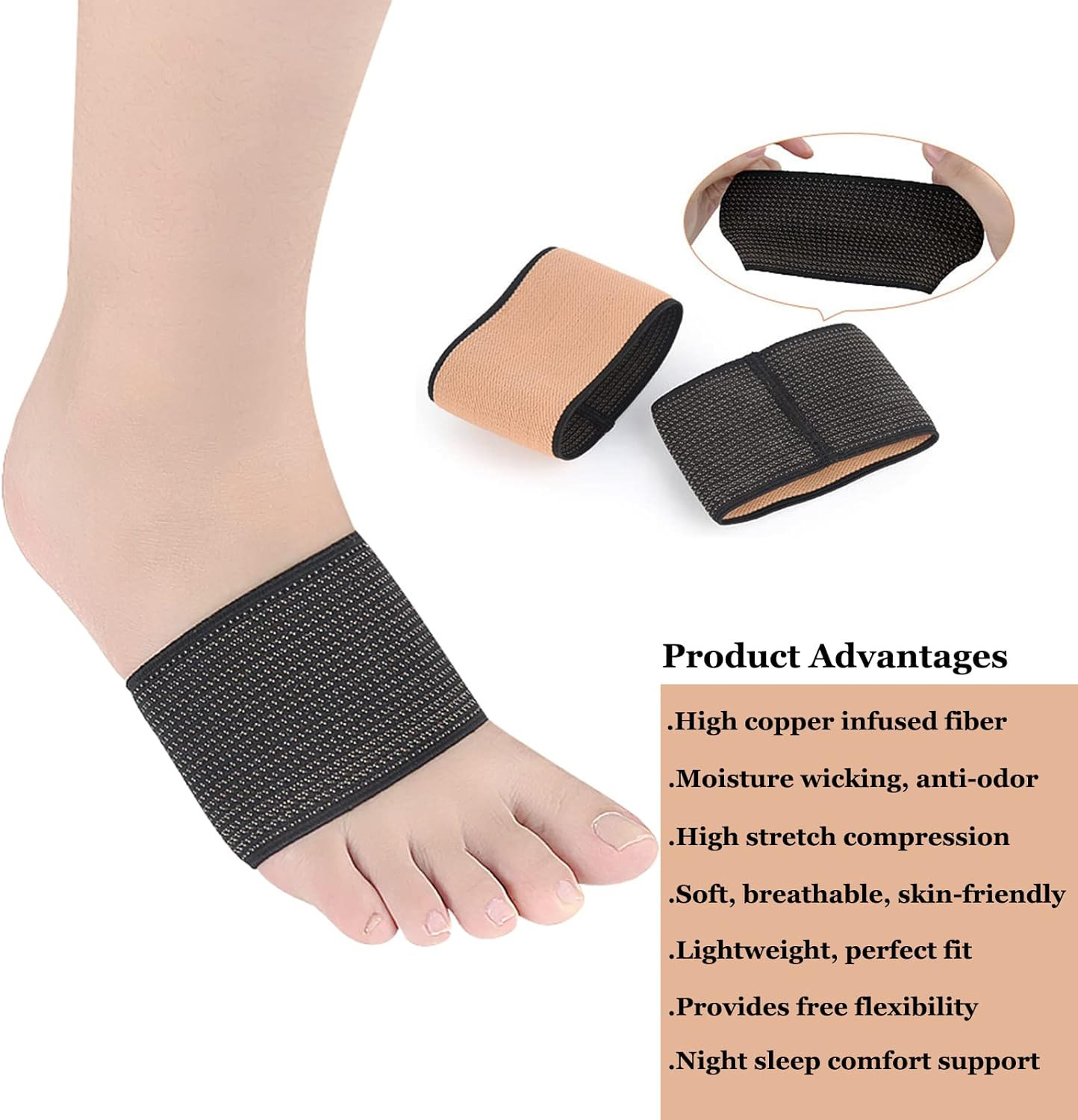 Copper Arch Support Sleeves (4PCS), Plantar Fasciitis Braces for Foot Care, Foot