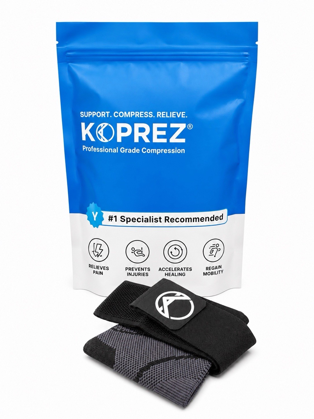 KOPREZ Ankle Compression Sleeve Brace w/ Adjustable Support Straps 2Black L