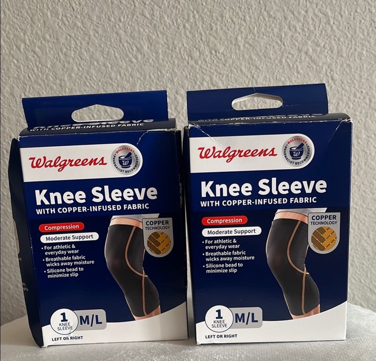2 x Compression Knee Sleeve Copper Infused Size M/L Brand New Walgreens Brand