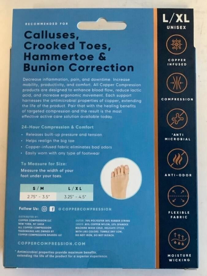NEW Copper Compression CCBUS/BS3 Copper Infused LARGE/X-LARGE Bunion Cushion