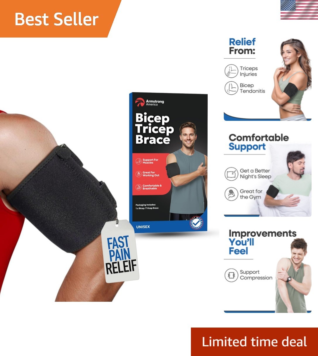Bicep Tendonitis Brace – Bicep Brace & Upper Arm Compression Sleeve for Trice…