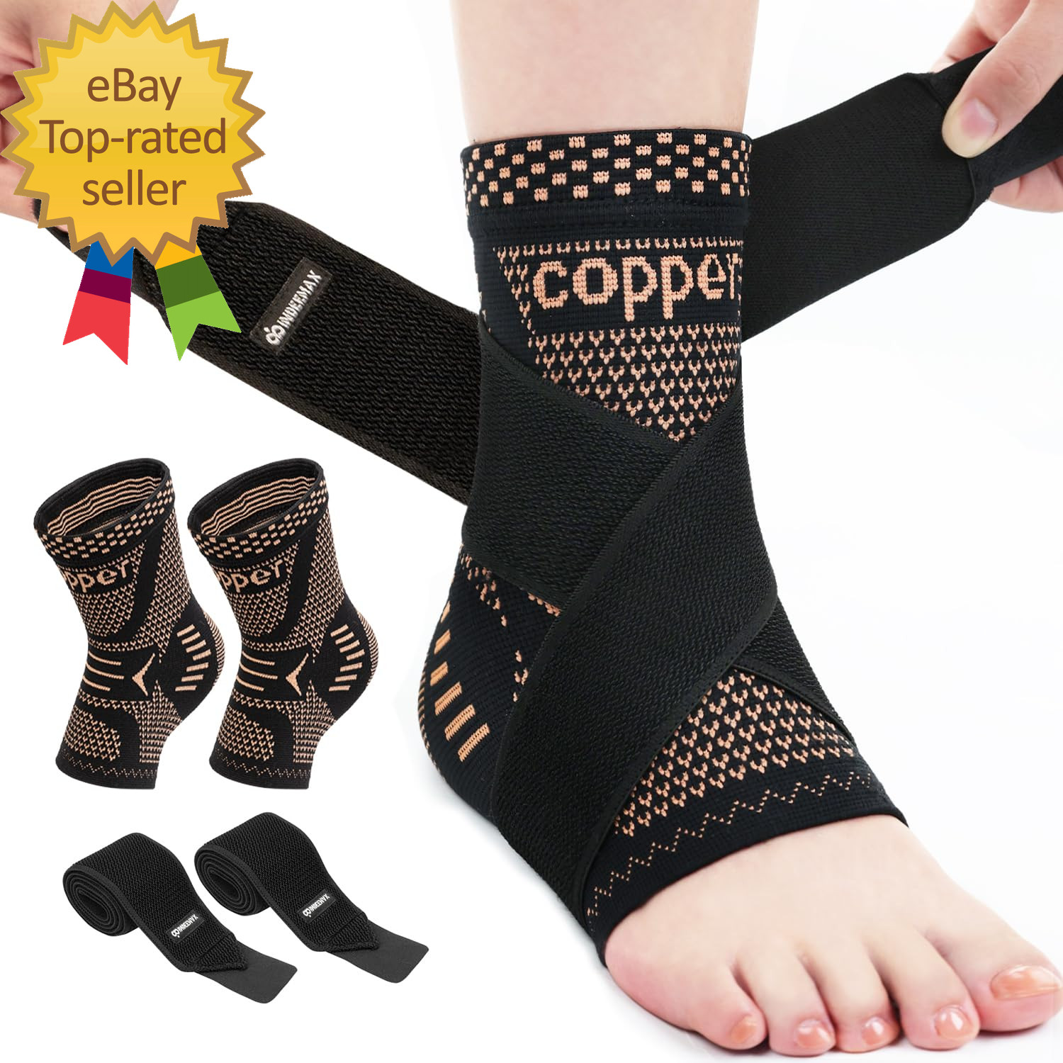 Ankle Brace for Women & Men Ankle Compression Sleeve Support Copper Infused Ankl