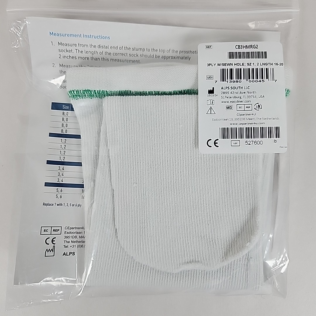 LOT OF 3 Cool Blue Prosthetic Socks CB3HMRG2 3-ply, Sz 1, 2 Length 16-20 NEW
