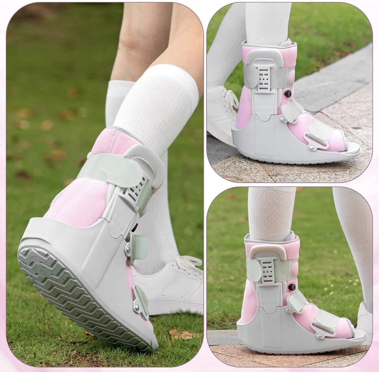Jewlri Walking Boot Foot Injury Ankle Sprain Grey Pink Women Small