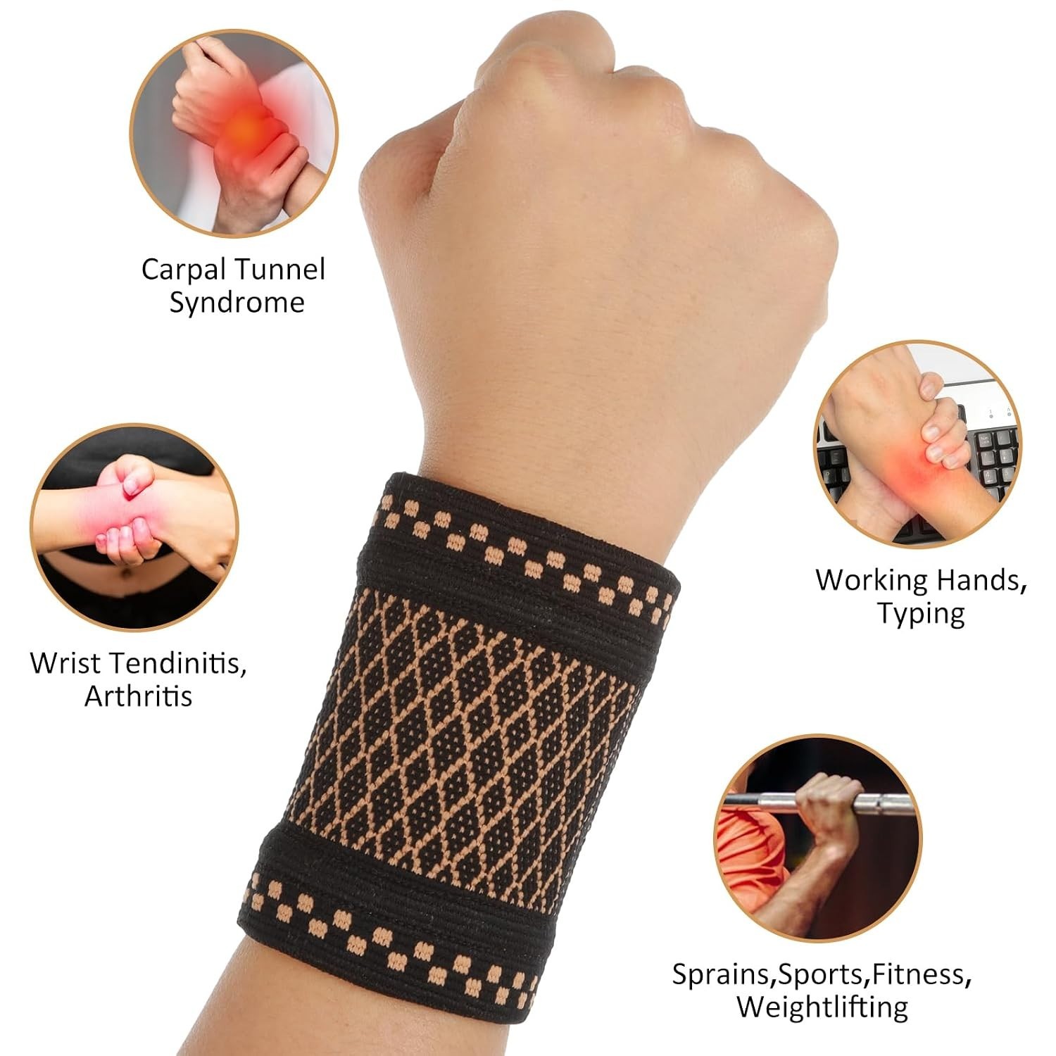 Copper Wrist Compression Sleeves for Pain Relief & Support – Adjustable, Brea…
